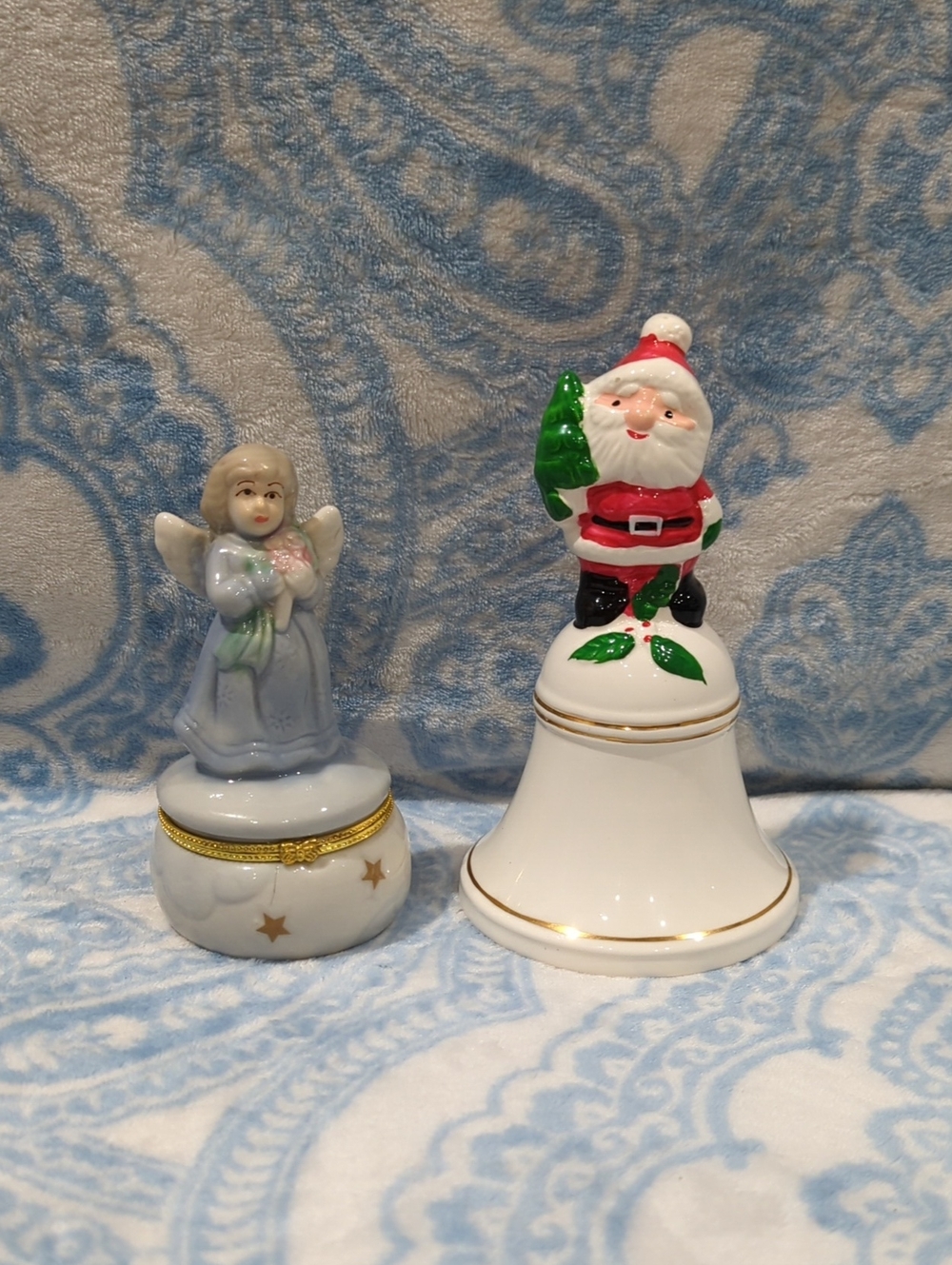 Holiday Decor- Festive Santa Porcelain Bell / Guardian Angel